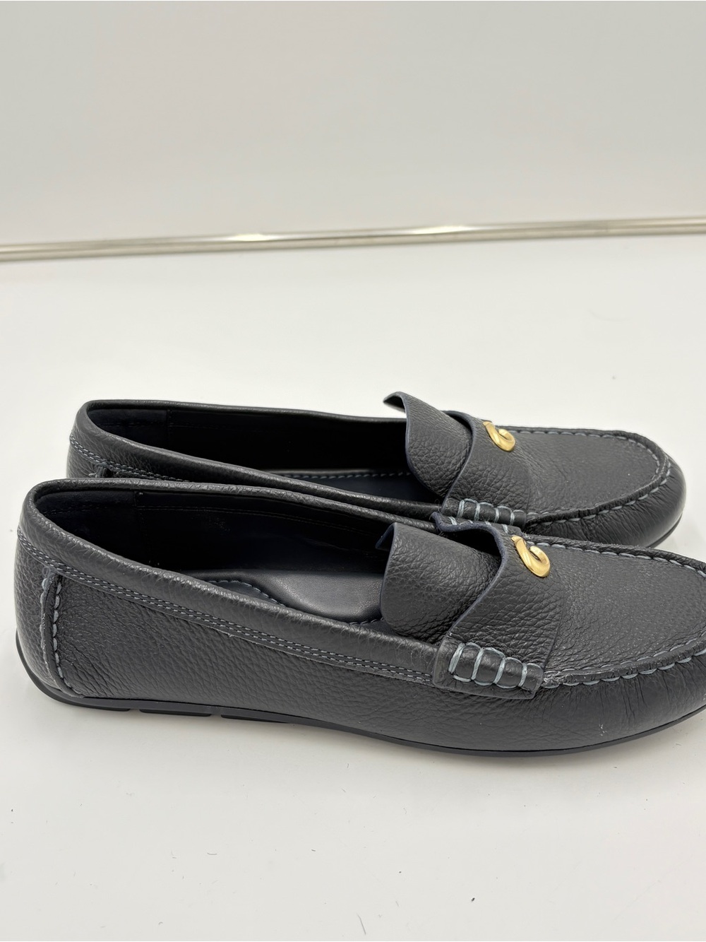 Coach Sculpted C Driver Penny Loafers Midnight Blue Leather Slip-On Shoes Size 7